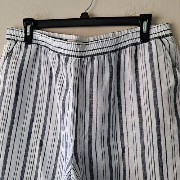 LOFT Pants Striped Linen Pull On Wide Leg Palazzo Deep Space Gray Size XXL (NWT) - Picture 7 of 15